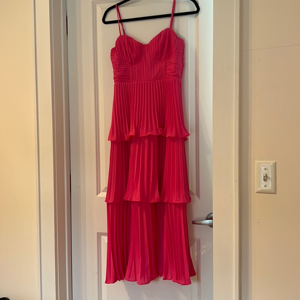 Pink pleated midi dress